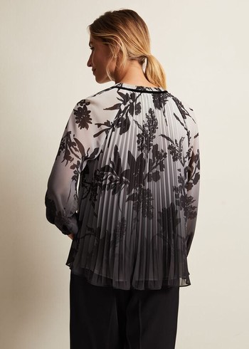 Phase Eight Nayla Shadow Floral Pleat Shirts Grey Canada | FZVALM-367